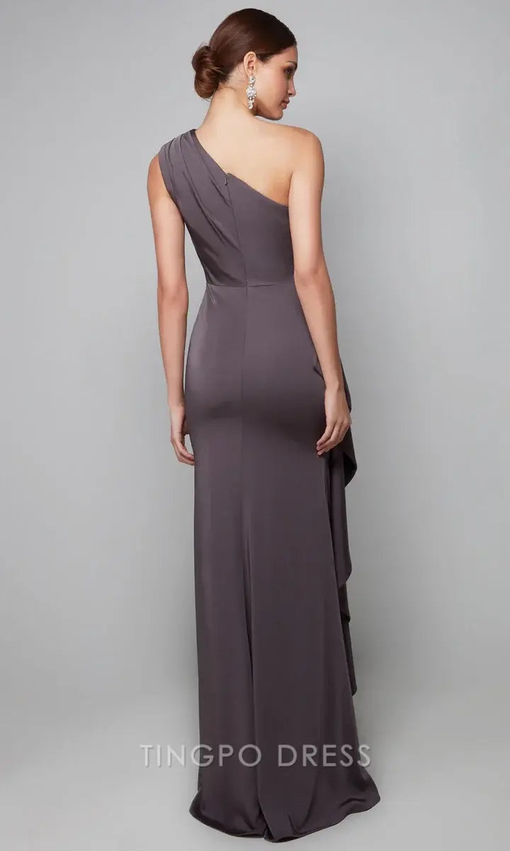 Elegant Sheath/Column One - Shoulder Ruffled Mermaid Floor-Length Maxi Dress Prom Dress